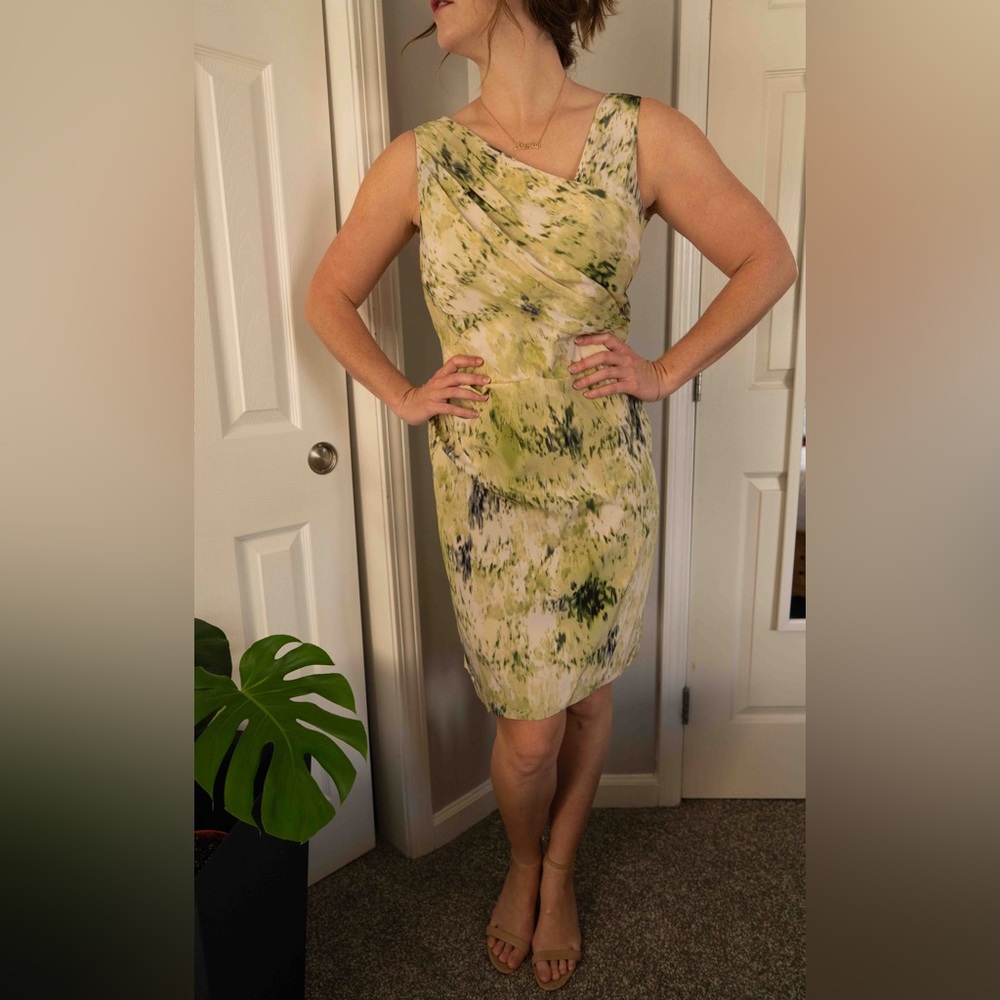 Ann Taylor Green Assymetrical Silk Neck Dress